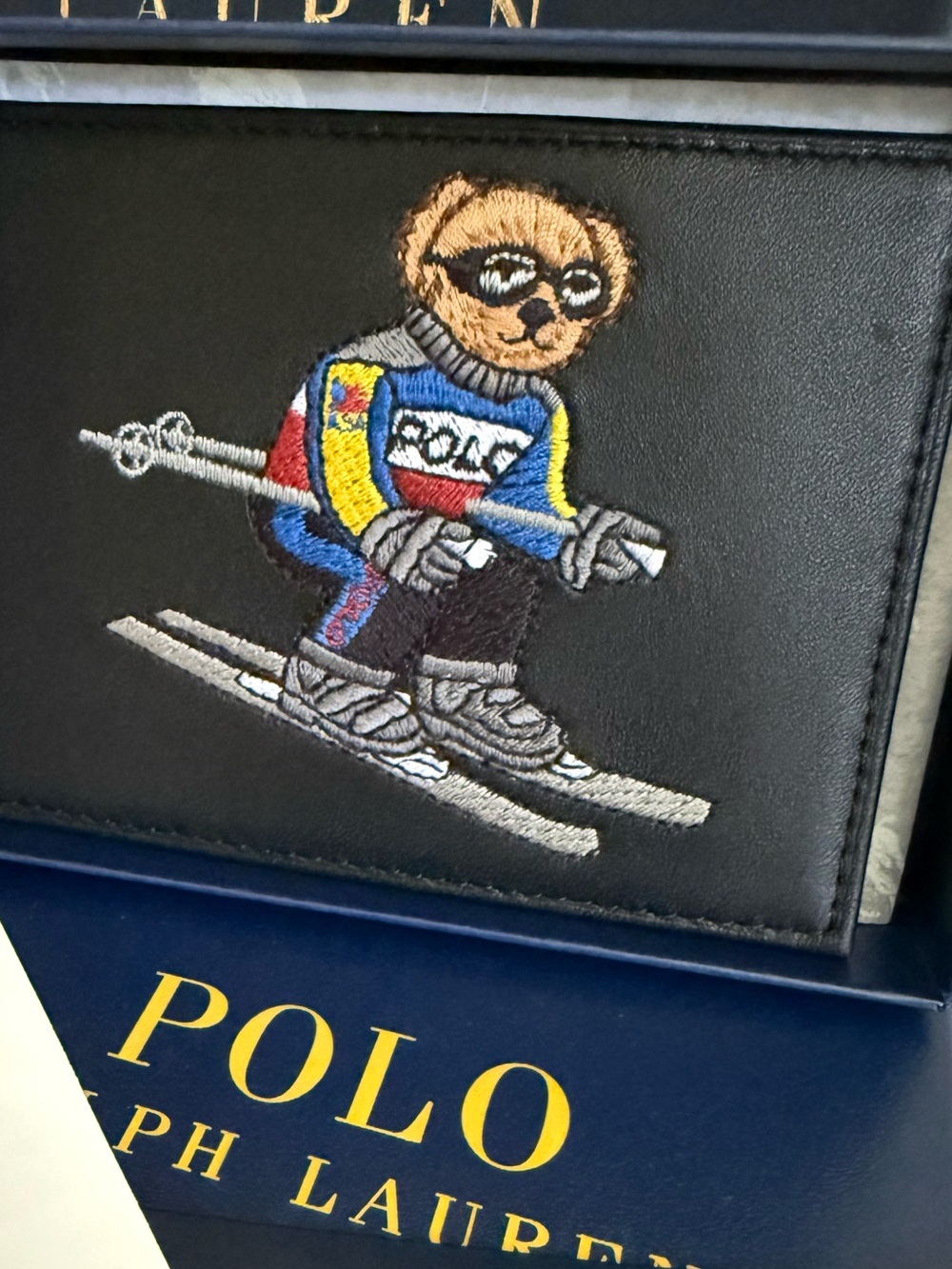 Polo Ralph Lauren Embroidered Ski Bear Leather Card Holder Black NWT OS - Picture 13 of 17